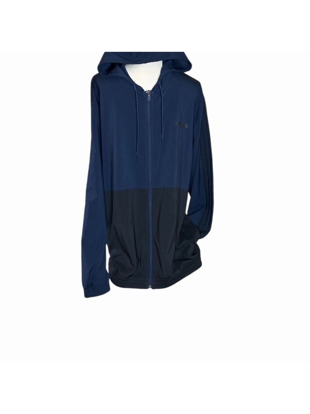 Adidas Windbreaker Jacket Men's L Blue/Black Colorblock Hooded Full Zip